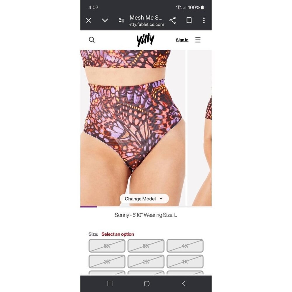 New XXL Fabletics Yitty Neon Butterfly Mesh Me Smoothing High Waist Brief